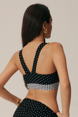 Women's Polka Dot Color Block Wide Straps Sports Bra