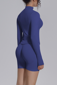 Women's Seamless Stretchy Jacket And No Front Seam Short Set