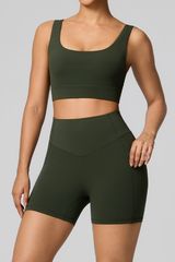 Women's Square Neck Wide Strap Bra And Shorts Yoga Set
