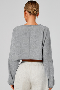 Women's Fall Cropped Drop Shoulder Long Sleeve Top
