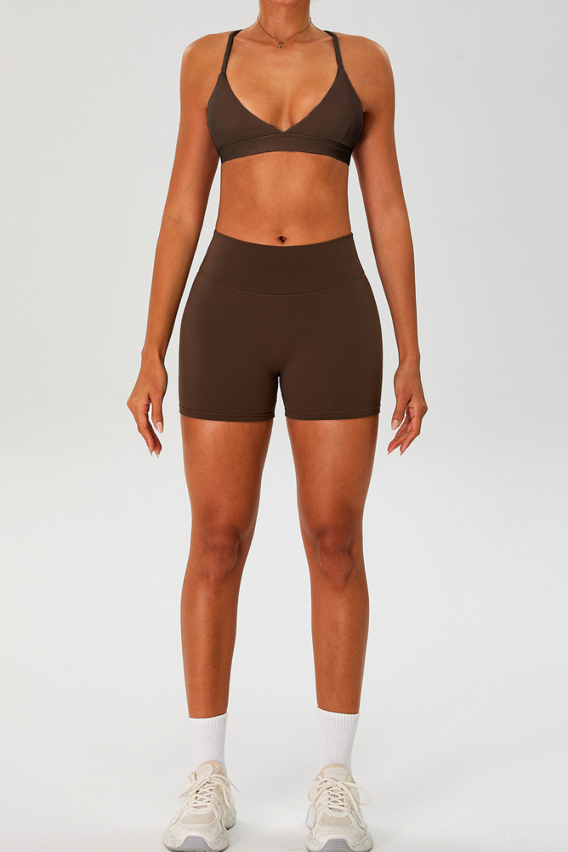 Women's Set:Cross Back Triangle Cup Bra & High-waist Shorts