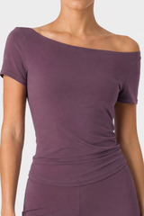 Women's Asymmetric Off‑Shoulder Short Sleeve Sports Top