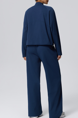 Women's Fall Half-Zip Mock Neck Top And Wide-Leg Casual Pant