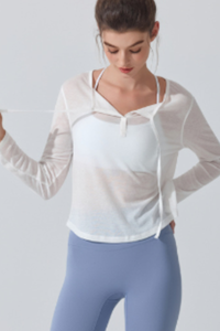 Women's Lightweight Sheer Drawstring Cropped Yoga T-shirts