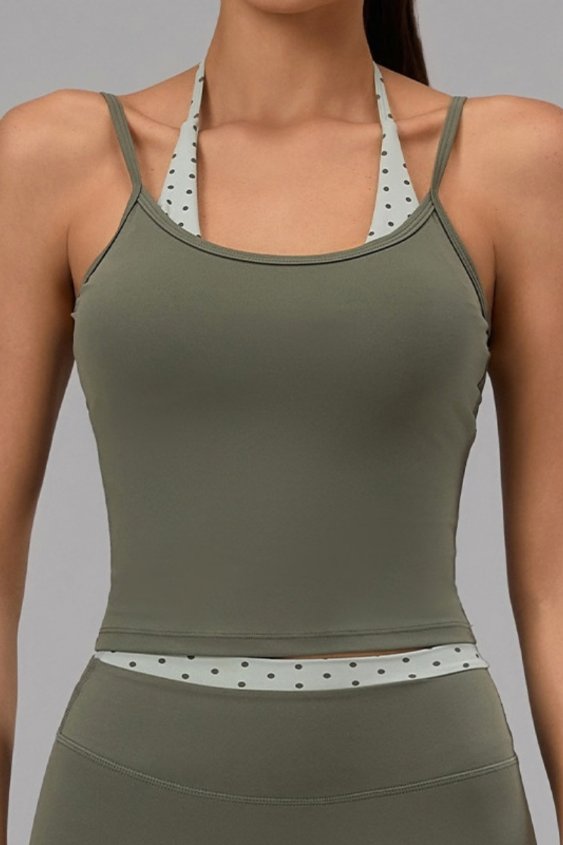 Women's Halterneck Polka Dot Cropped Workout Yoga Tank Top
