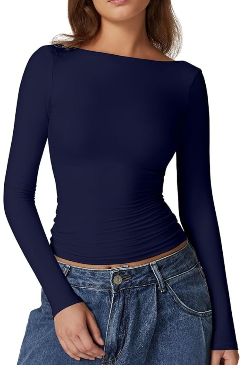 Women's Off-Shoulder or Asymmetrical Dual Wear Long-Sleeve Top