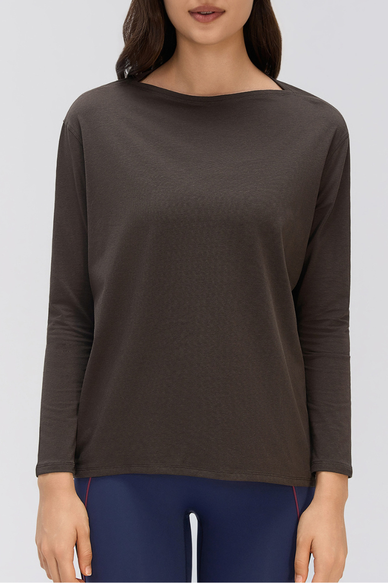 Women's Simple Boat Neck Long Sleeve T Shirt