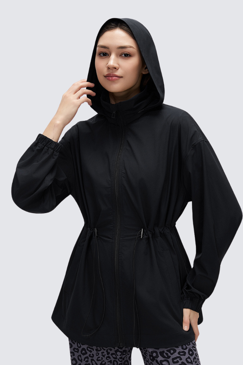 Women's Drawstring Waist-Cinching Mid-Length Jacket