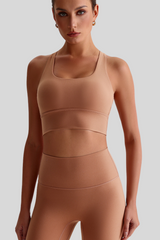 Women Cross Back Naked Feel Sports Bra: Removable Padded Yoga Top + Crisscross Back Design