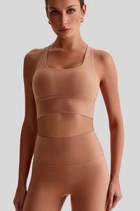 Women Cross Back Naked Feel Sports Bra: Removable Padded Yoga Top + Crisscross Back Design