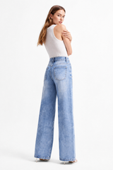 Women's High Waist Side Studded Wide Leg Jeans