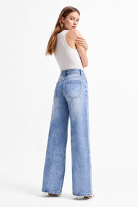 Women's High Waist Side Studded Wide Leg Jeans