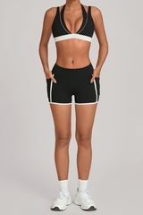 Women's Athletic Set:Halterneck Bra And Side Pockets Shorts