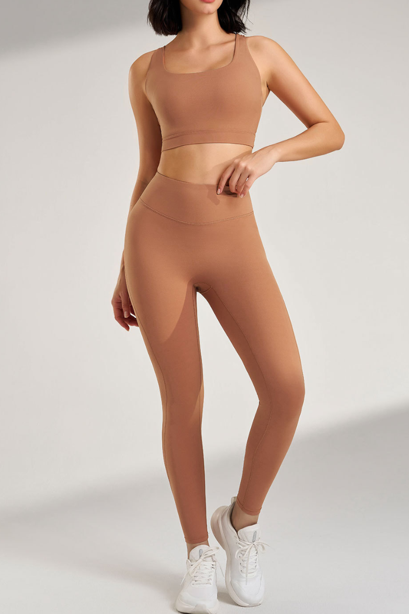 Women's Two-Piece Set:Cross Back Sports Bra & Yoga Leggings