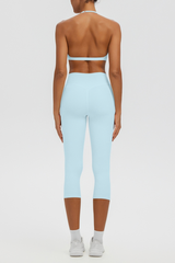 Women Halter V-neck Bra & High Waist Capri Leggings Yoga Set