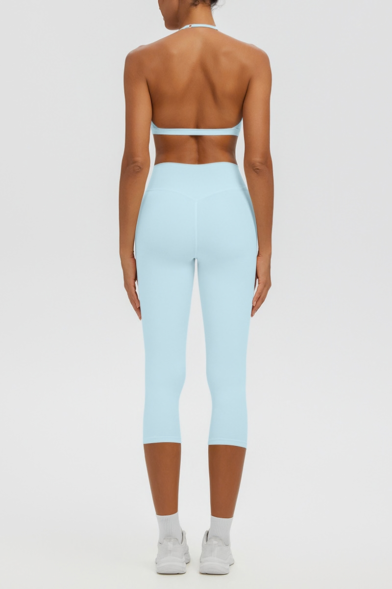 Women Halter V-neck Bra & High Waist Capri Leggings Yoga Set