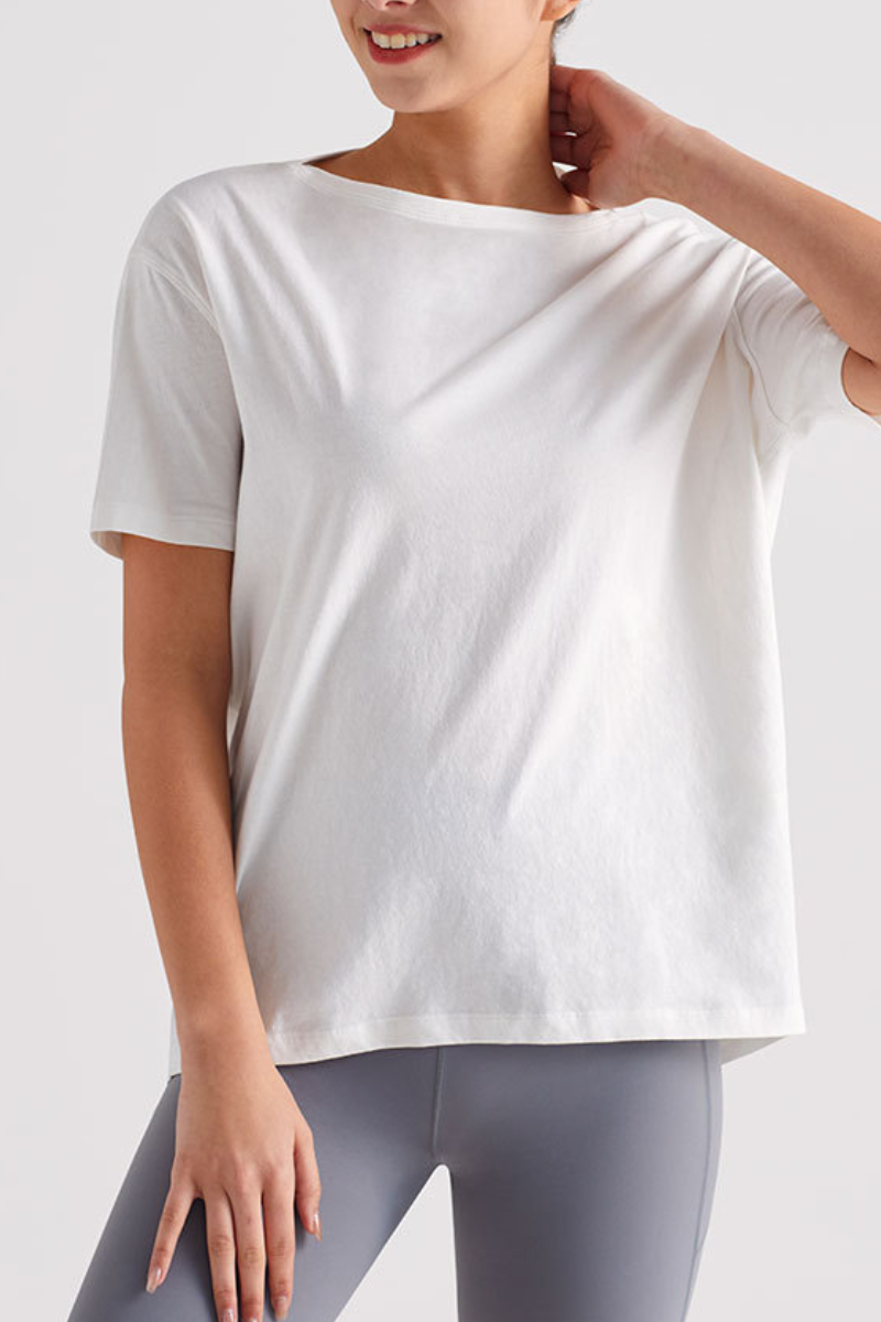 Women's Summer Oversized Boat Neck Solid Sports T-Shirt