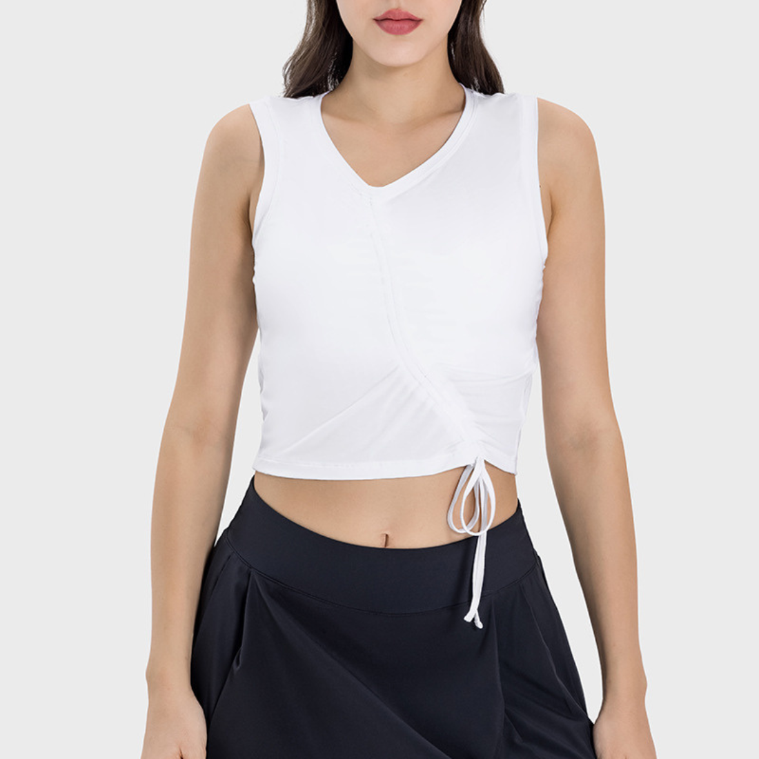 Women's Soft Yoga Top - Drawstring Ruched Slim Fit Tank