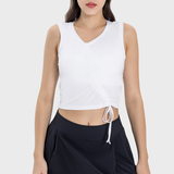 Women's Soft Yoga Top - Drawstring Ruched Slim Fit Tank