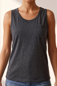 Women's Front Pocket Crew Neck Casual Tank Top