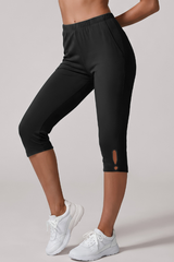 Women's Athletic Elastic Waist Side Cutout Yoga Capri Pants