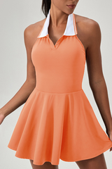Women's Color-Block Polo-Collar Cut-Out Back Tennis Dress