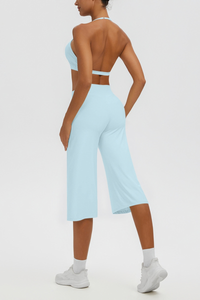 Women's Halter Bra & Wide Leg Yoga Cropped Pants Set