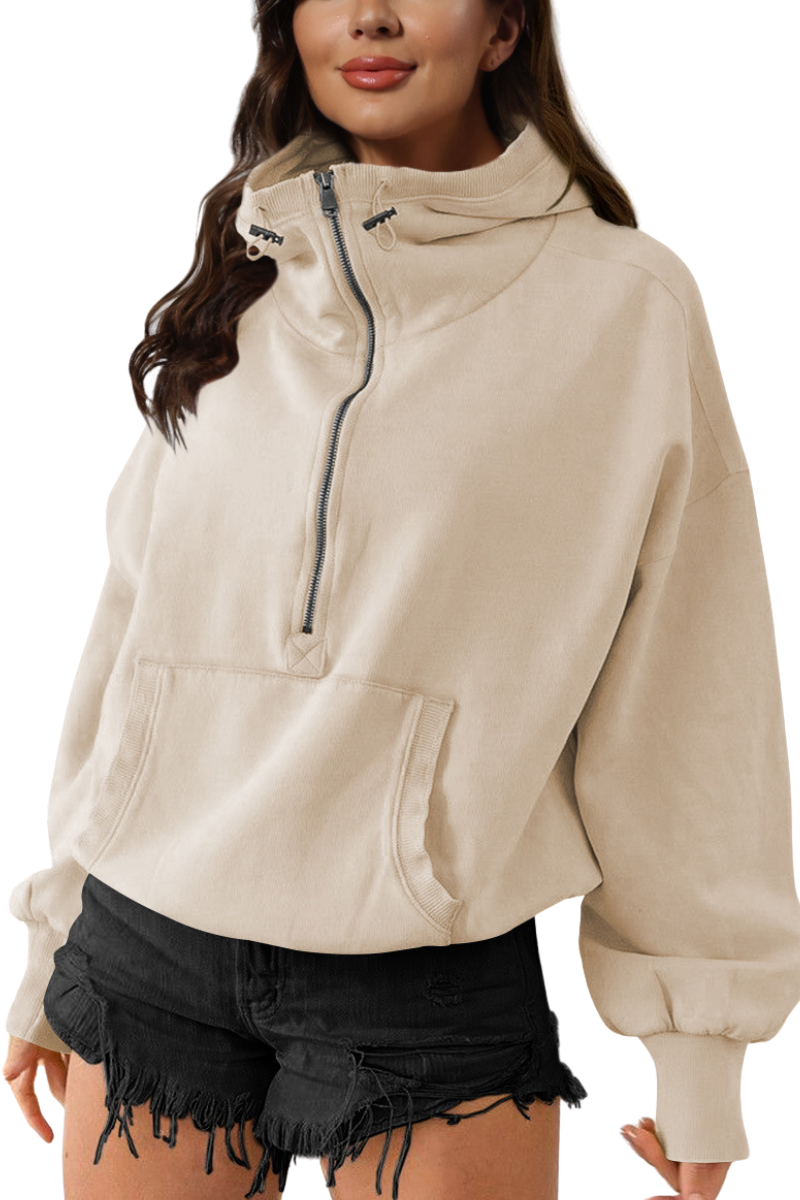 Drawstring long-sleeved top outer garment