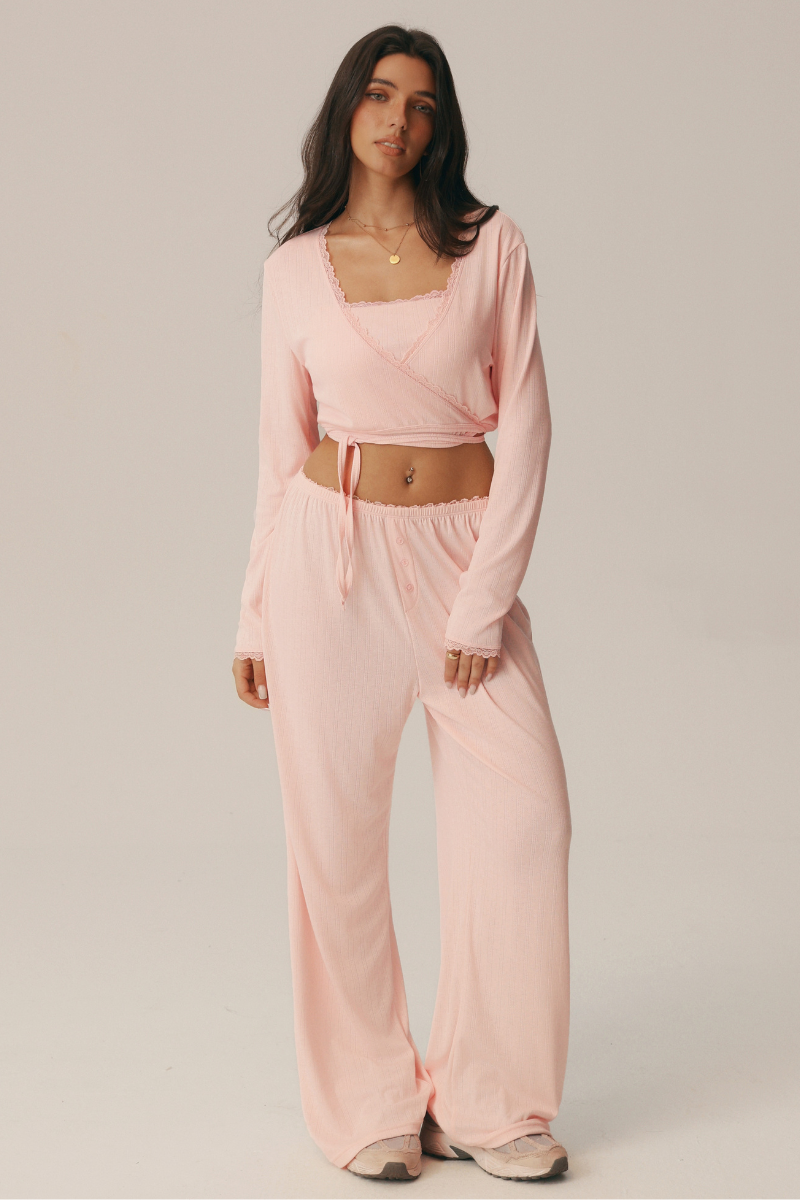 Women's 3 Piece Set: Bra & Long Sleeve Top & Casual Pants