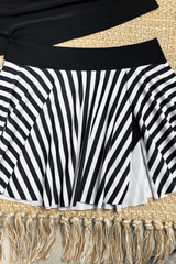 Women's Striped Strapless Slit Bikini Set - Black White 2pcs