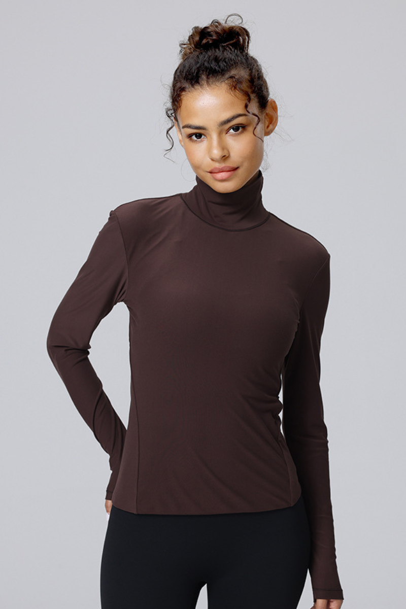 Women Soft Thin Stretch High Neck Slim Fit Yoga T-Shirt