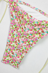 Women's 3D Floral Triangle High Waist Side Tie One Piece Set