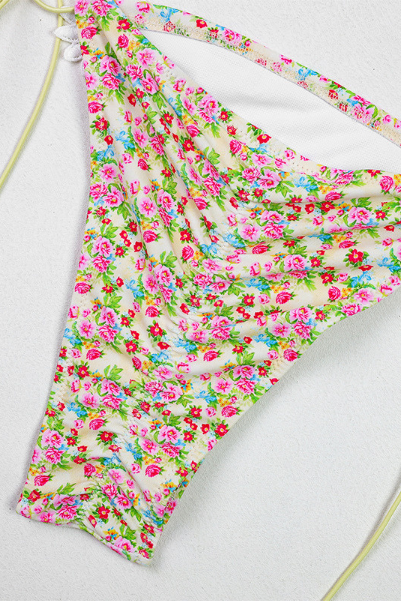 Women's 3D Floral Triangle High Waist Side Tie One Piece Set