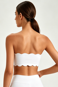 Women's Scalloped Edge Strapless Bandeau Sports Yoga Bra