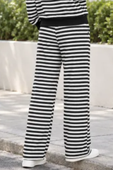 Plus Size Women's Fall Stripe Elastic Waistband Casual Pants