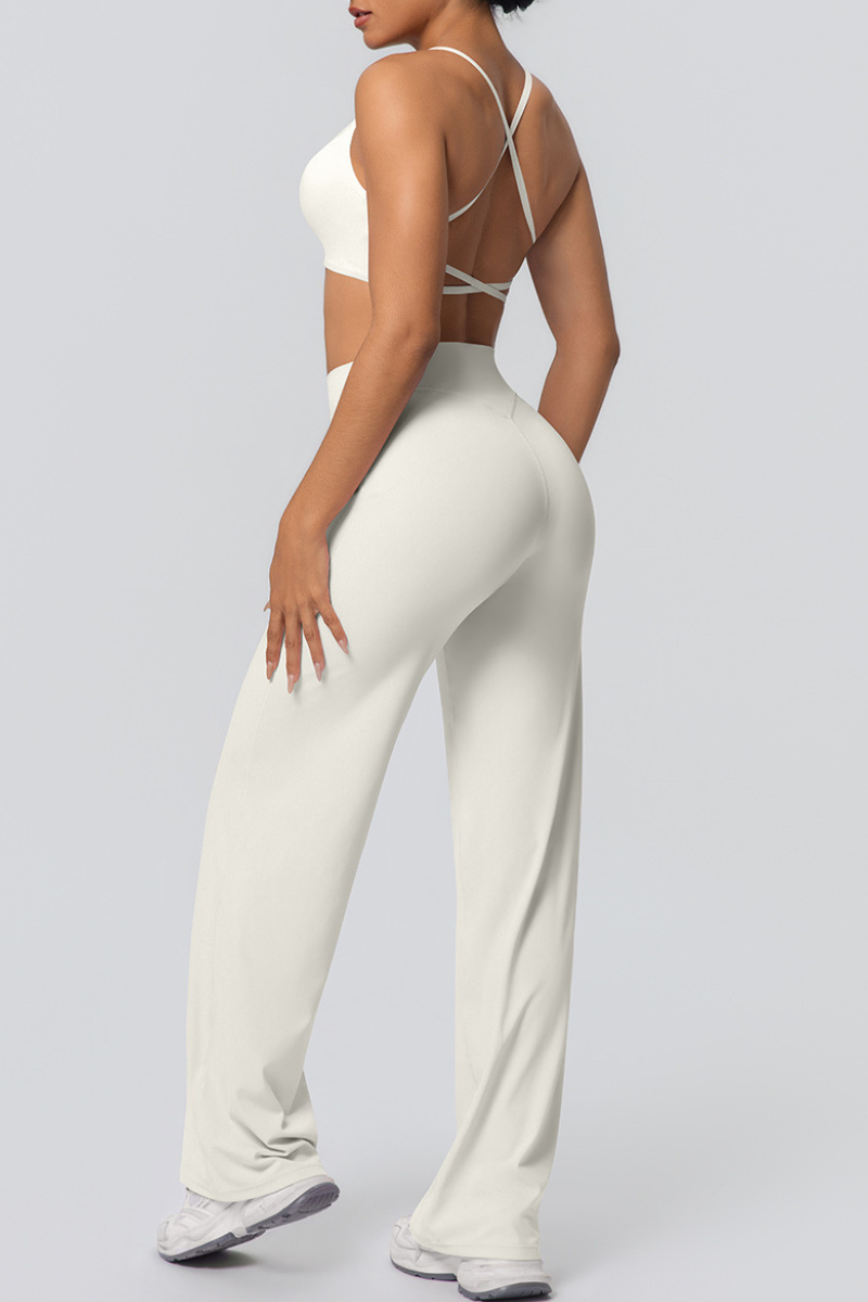 Women's Set:Thin Straps Cross Back Bra And Wide Leg Pants