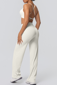 Women's Set:Thin Straps Cross Back Bra And Wide Leg Pants