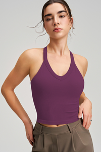 Women's Athletic V-neck Cropped Solid Tank Top