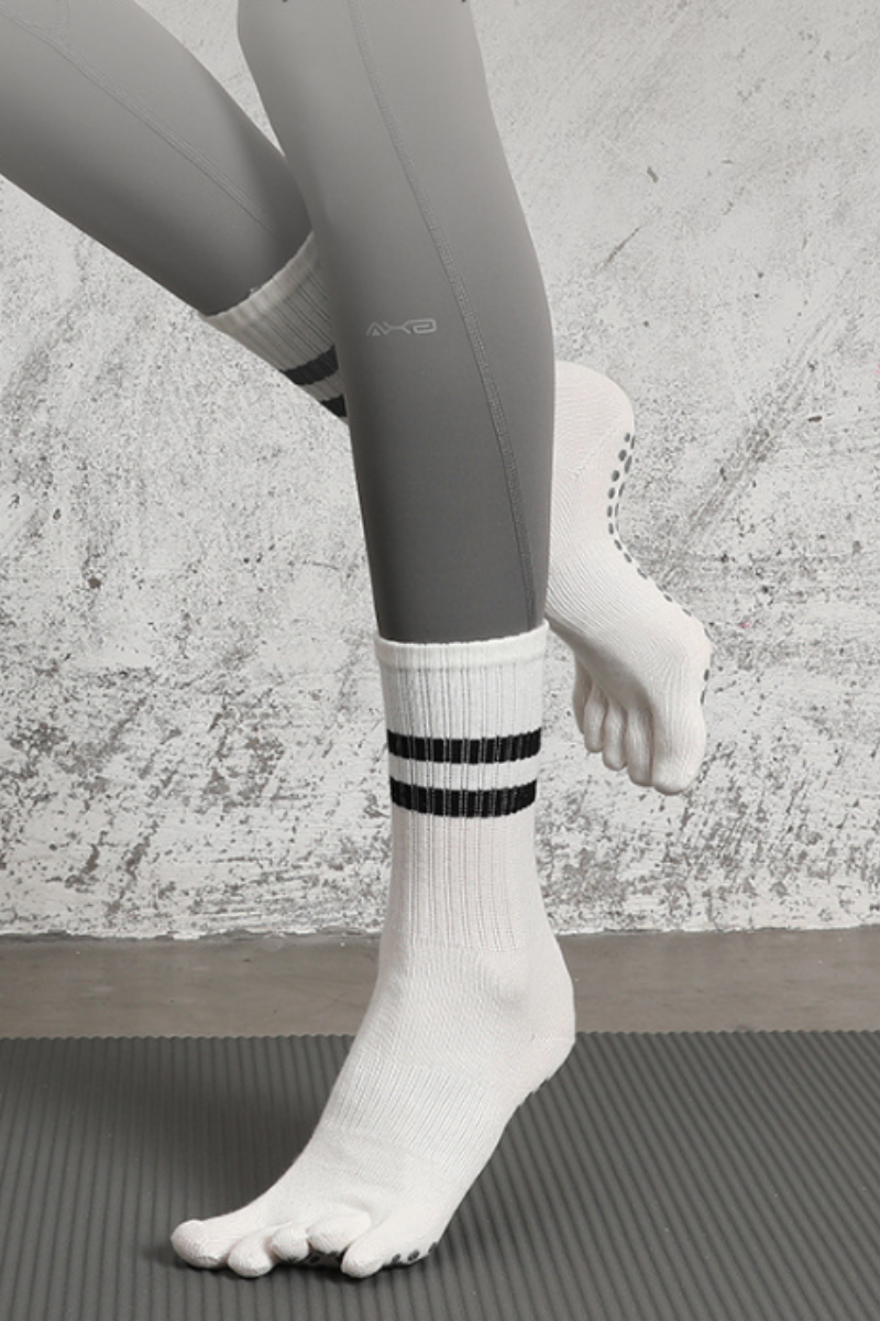 Women's Striped Crew Yoga Grip Five-Toe Socks