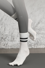 Women's Striped Crew Yoga Grip Five-Toe Socks