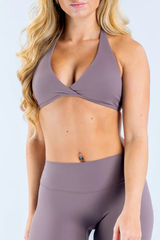 Women's Nude‑Feel Halter V‑Neck Backless Padded Sports Bra