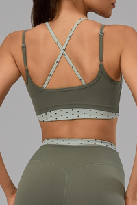 Women's Athletic Fake 2 Piece Polka Dot Yoga  Bra