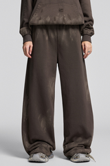 Distressed, worn-out straight-leg pants