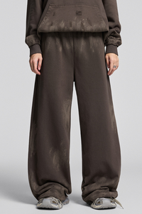 Distressed, worn-out straight-leg pants