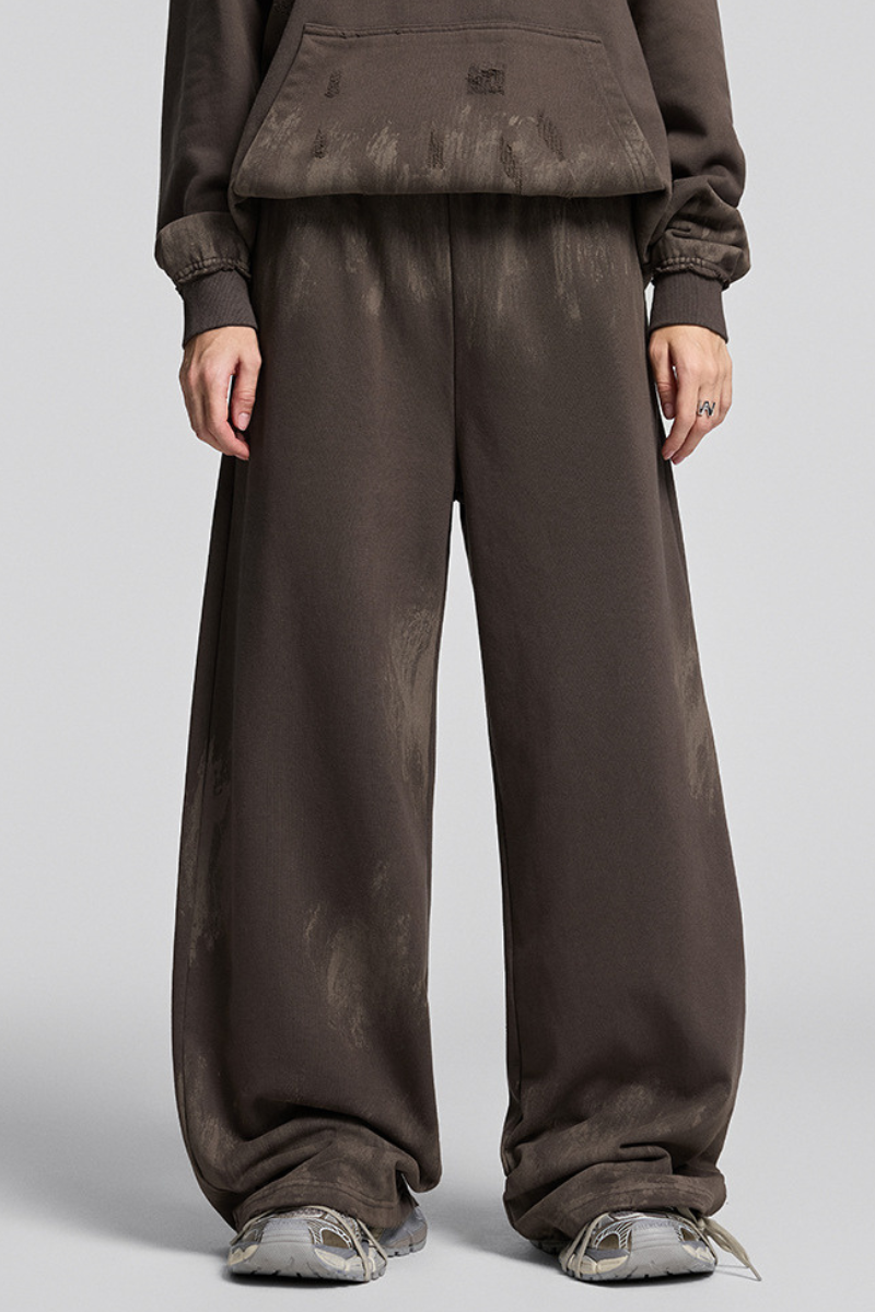 Distressed, worn-out straight-leg pants