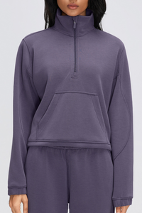 Women's Fall/Winter Stand Collar Half Zip Cropped Sweatshirt