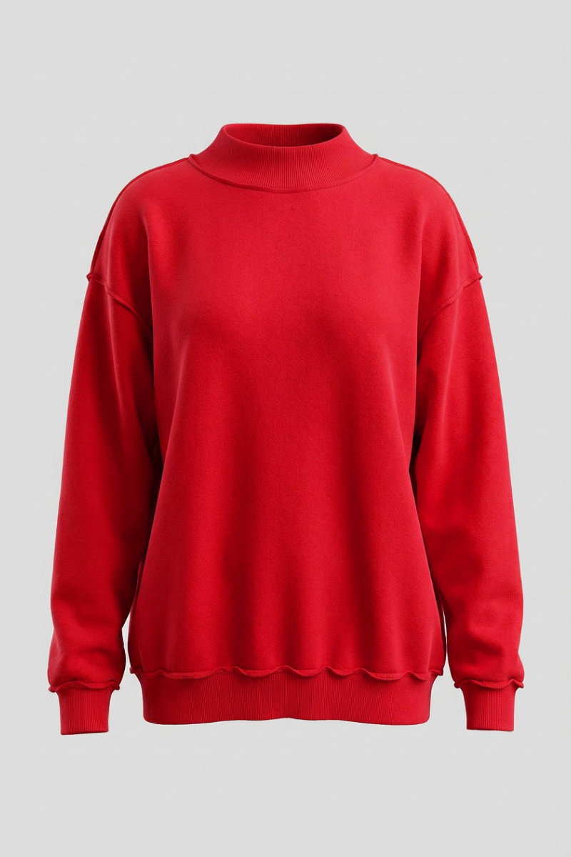 Women's Fall Drop Shoulder Loose Fleece Mock Neck Sweatshirt