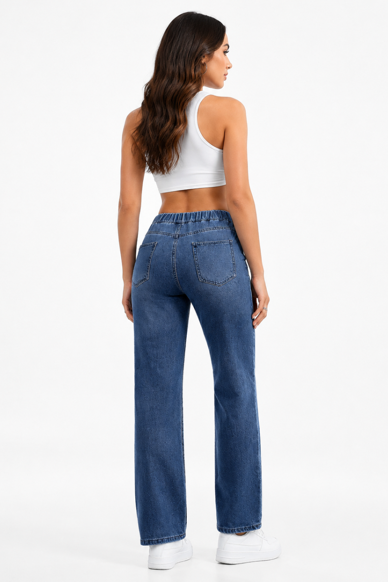 Women's High Waist Drawstring Wide Leg Jeans