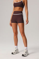 Women White Piping Yoga Sports Shorts