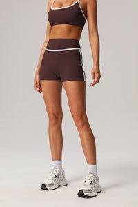 Women White Piping Yoga Sports Shorts